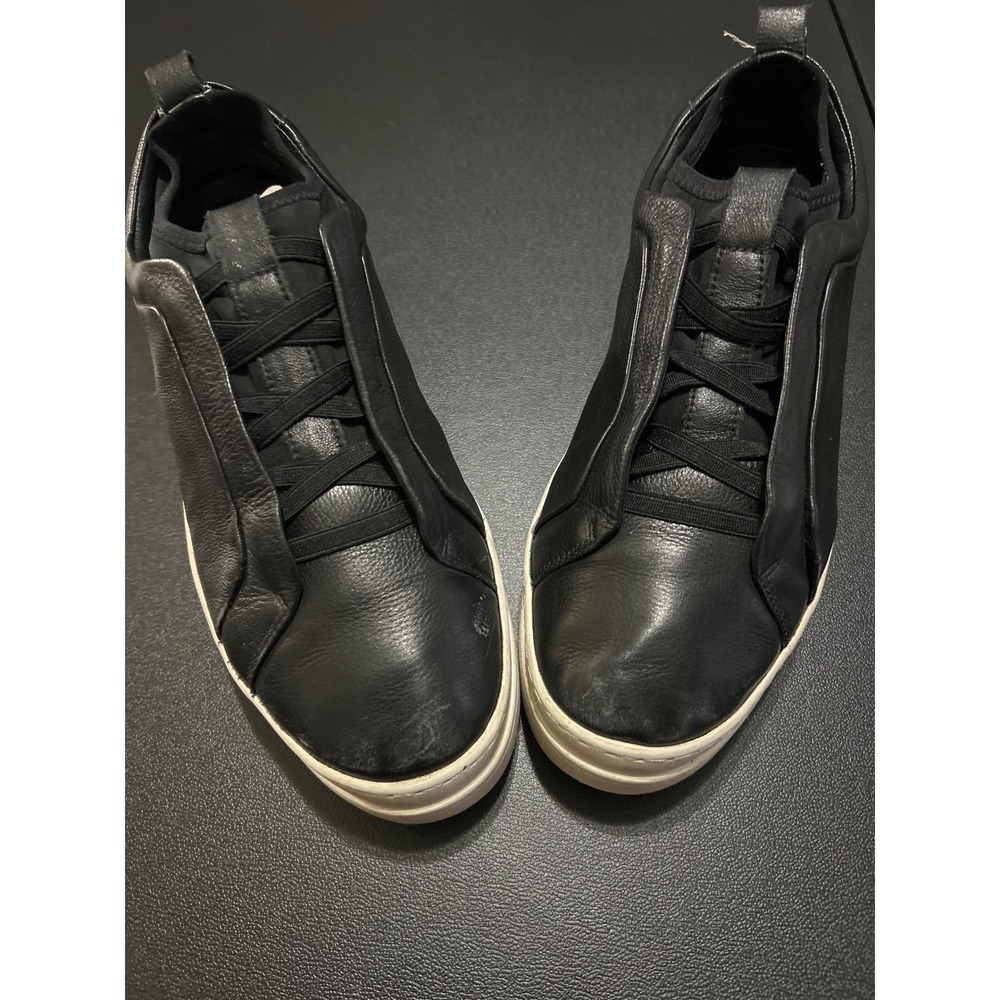 Black Leather‎ Slip On Sneakers Platform Casual Comfort Walking Shoes
